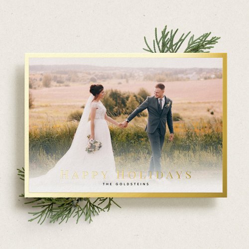 Classic Border Photo Holiday Gold Foil Card