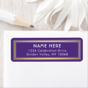 Classic Border Purple Gold & White Return Address Label
