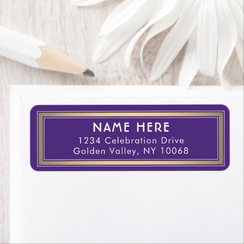 Classic Border Purple Gold  White Return Address Label