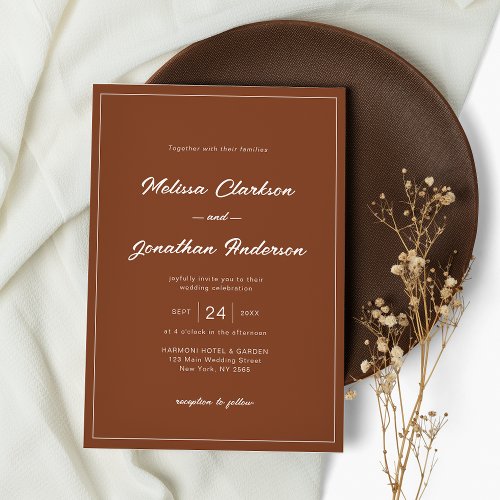 Classic Border Rustic Terracotta Script Wedding Invitation