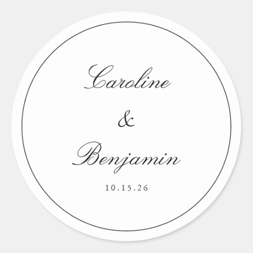 Classic Border Script Elegant Wedding Custom Classic Round Sticker
