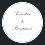 Classic Border Script Elegant Wedding Custom Classic Round Sticker<br><div class="desc">Stylish Formal Classic Traditional Script Elegant Wedding Invitation Custom Classic Round Sticker with Narrow Border in Black</div>