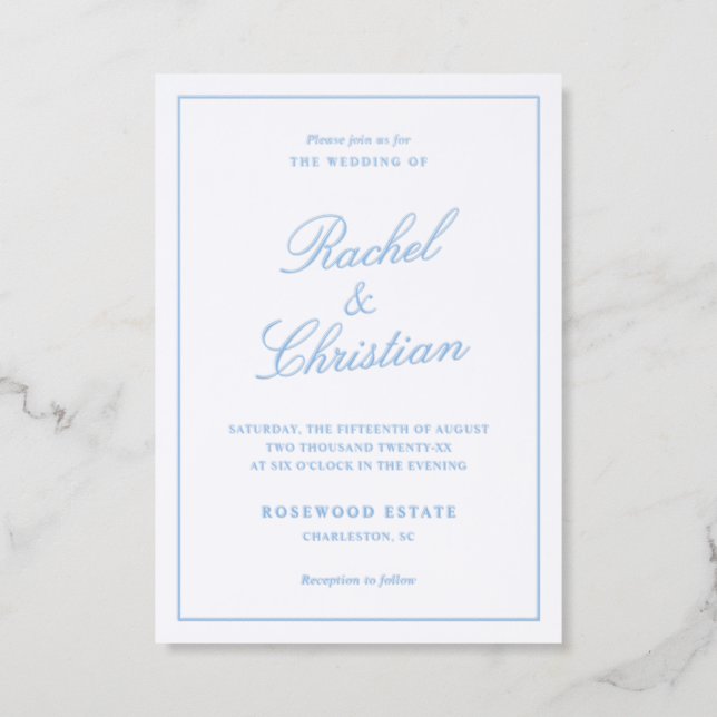 Classic Border Script Wedding Letterpress Invitation (Front)