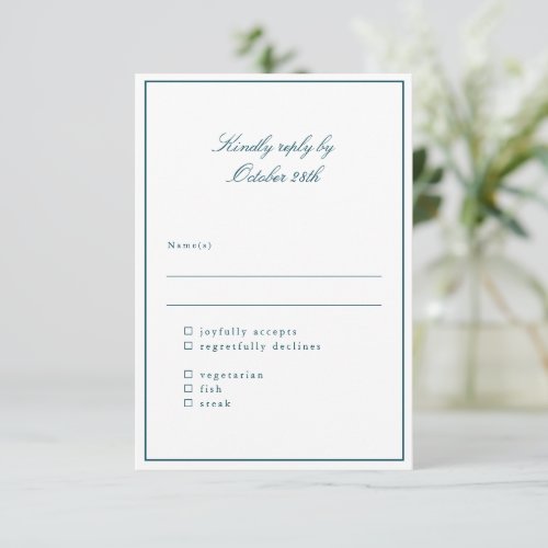 Classic Border Teal Elegant Wedding Meal Choice