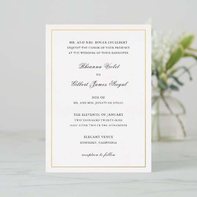 Classic Border Timeless Wedding Foil Invitation (Standing Front)