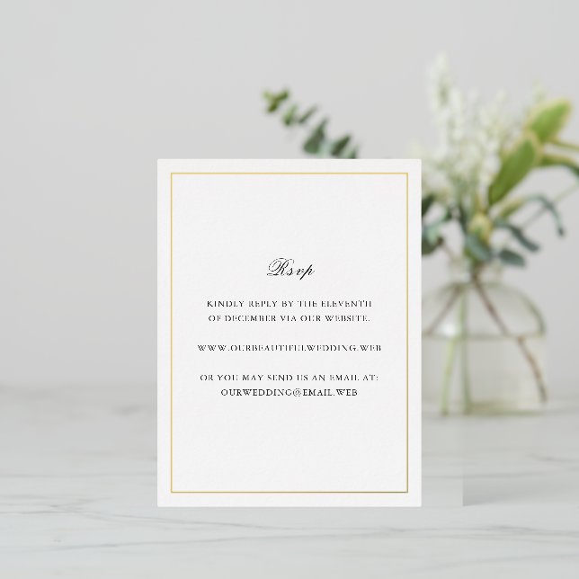 Classic Border Timeless Wedding Foil RSVP Card (Standing Front)