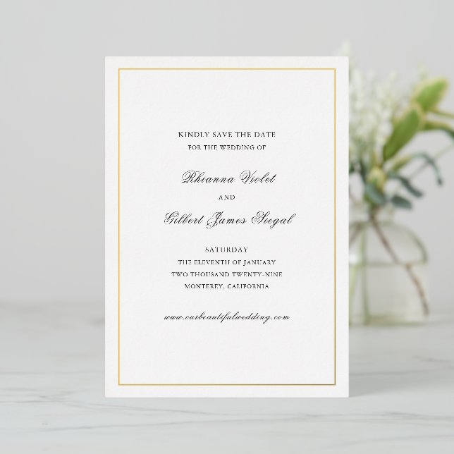 Classic Border Timeless Wedding Save the Date Foil Invitation (Standing Front)