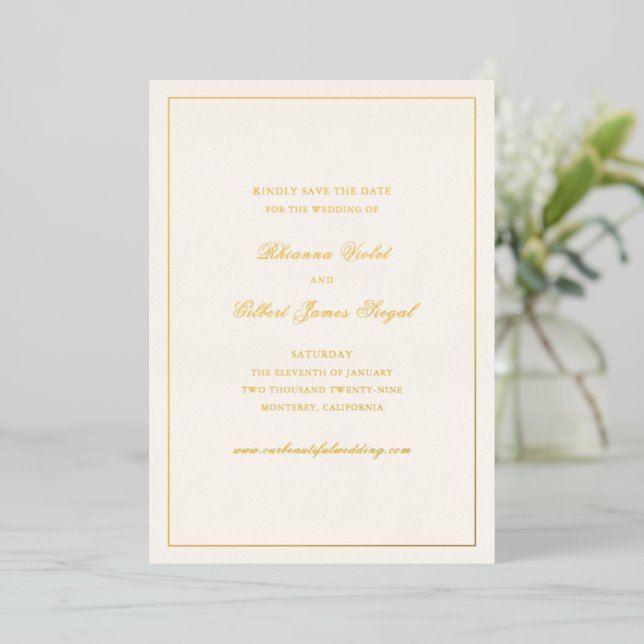 Classic Border Timeless Wedding Save the Date Foil Invitation (Standing Front)