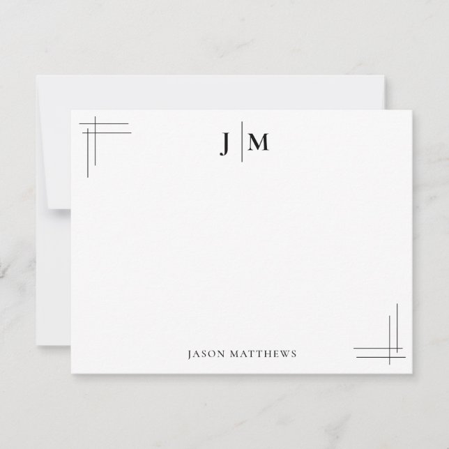 Classic Border Two Initial Monogram Note Card (Front)