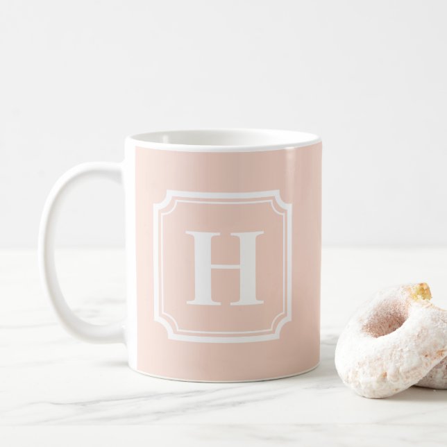 Classic Borders | Blush Pink Personalized Monogram Coffee Mug (With Donut)