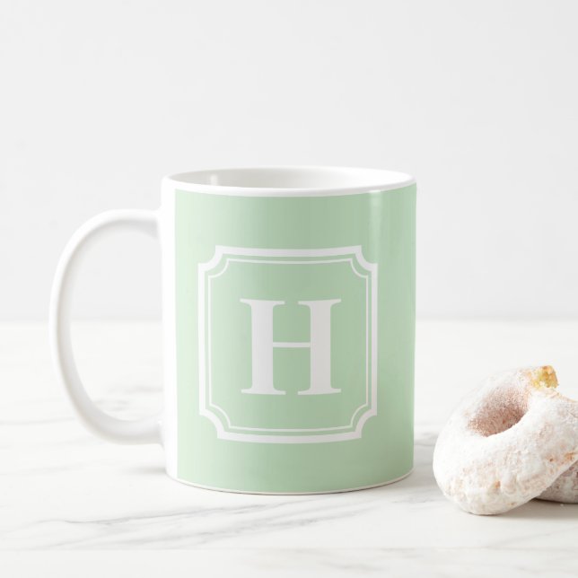 Classic Borders | Mint Green Personalized Monogram Coffee Mug (With Donut)