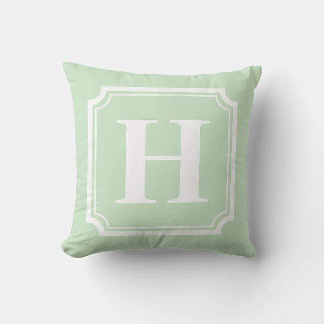 Classic Borders | Mint Green Personalized Monogram Throw Pillow (Front)