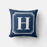 Classic Borders | Navy Blue Personalized Monogram Throw Pillow at Zazzle