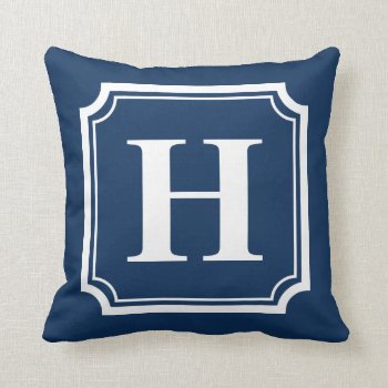 Classic Borders | Navy Blue Personalized Monogram Throw Pillow by KeikoPrints at Zazzle
