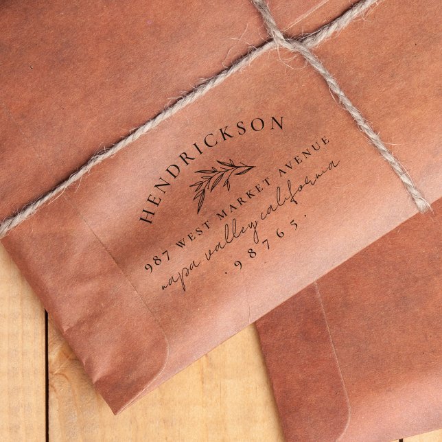 Classic Botanical Branch Name & Return Address Rubber Stamp (Rubber Stamp Mock-up)