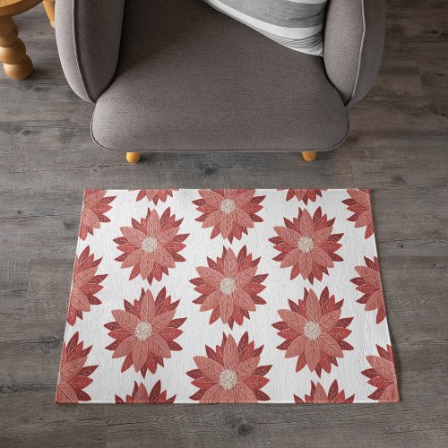 Classic Botanical Christmas Poinsettia Holiday Rug