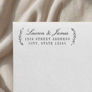 Classic Botanical Couple Names Wedding Address Self-inking Stamp