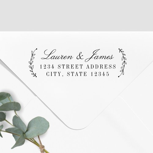 Classic Botanical Couple Names Wedding Address Self_inking Stamp