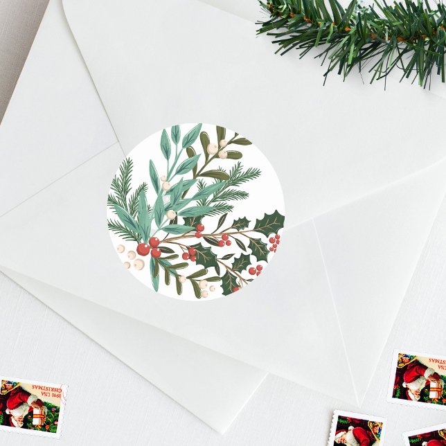 Classic Botanical Elegance Christmas  Round Sticker (Creator Uploaded)