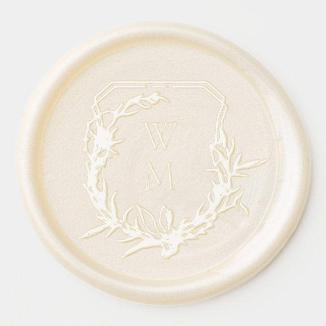 classic botanical floral monogram pearl wedding wax seal sticker (Front)