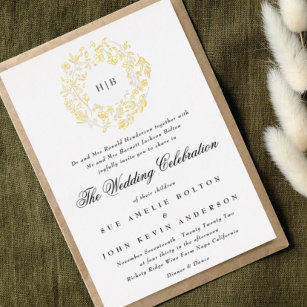 Classic Botanical Floral Wreath Wedding Foil Invitation