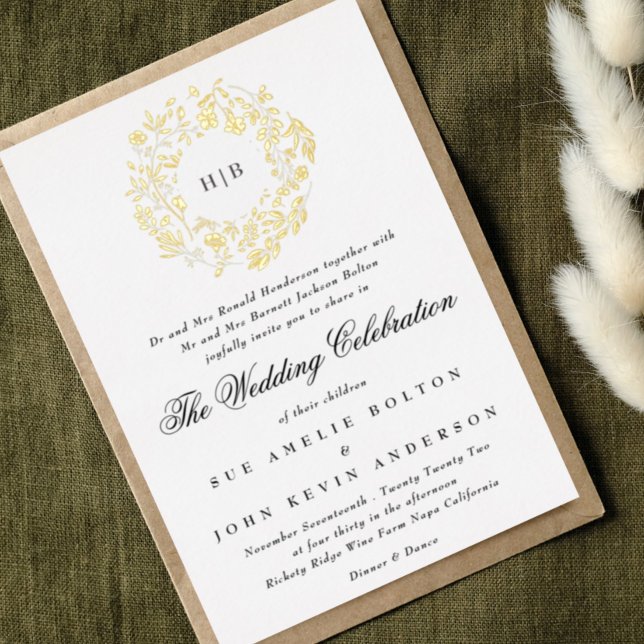 Classic Botanical Floral Wreath Wedding Foil Invitation (Creator Uploaded)