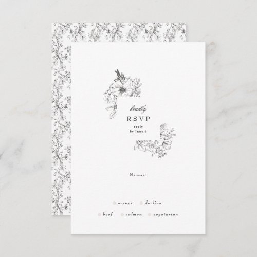 Classic Botanical Floral Wreath Wedding RSVP Card