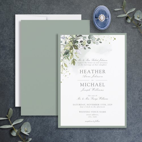 Classic Botanical Greenery Floral Watercolor Invitation