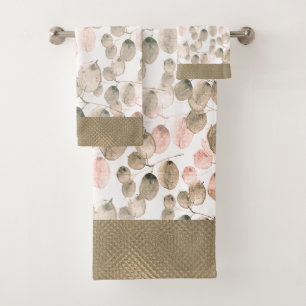 Classic Botanical Leaves Watercolor Bath Towel Set