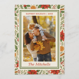 Classic Botanical Mistletoe Floral Art Pattern Holiday Card