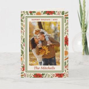 Classic Botanical Mistletoe Floral Art Pattern Holiday Card