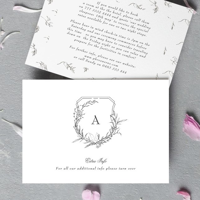 classic botanical monogram crest extra info detail enclosure card (Creator Uploaded)