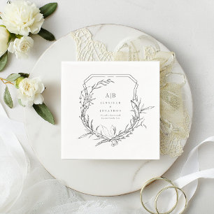 classic botanical monogram names crest wedding napkins