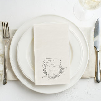 classic botanical names monogram crest wedding paper guest towels