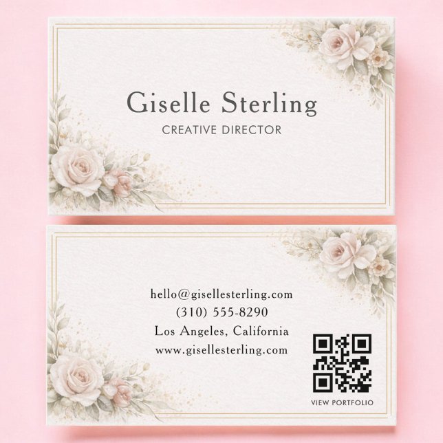 Classic Botanical Neutral QR Code Professional Business Card (Creator Uploaded)