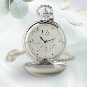 Classic Botanical Personalized Wedding Pocket Watch
