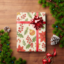 Classic Botanical Poinsettia Floral Art Pattern
