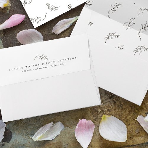 classic botanical Simple Black Text White Wedding Envelope