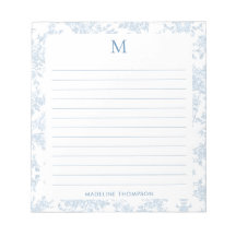 Classic Botanical Toile Monogram French Blue Lined