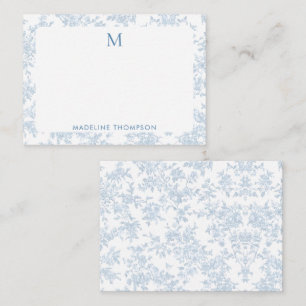 Classic Botanical Toile Monogram French Blue Note Card