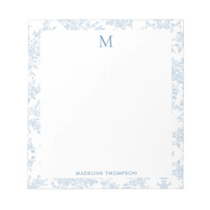 Classic Botanical Toile Monogram French Blue Notepad