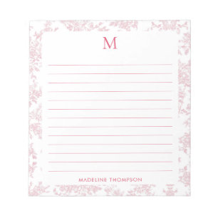 Classic Botanical Toile Monogram Red Lined Notepad