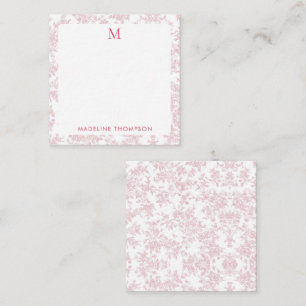 Classic Botanical Toile Monogram Red Square Note Card