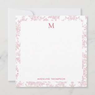 Classic Botanical Toile Monogram Red Square Note Card