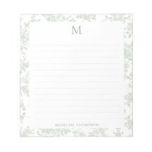 Classic Botanical Toile Monogram Sage Green Lined