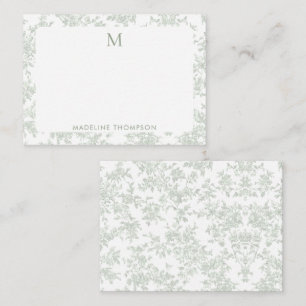 Classic Botanical Toile Monogram Sage Green Note Card