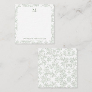 Classic Botanical Toile Monogram Sage Green Square Note Card