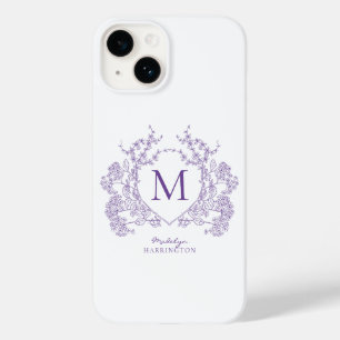Classic Botanical Violet Floral Crest Monogram Case-Mate iPhone 14 Case