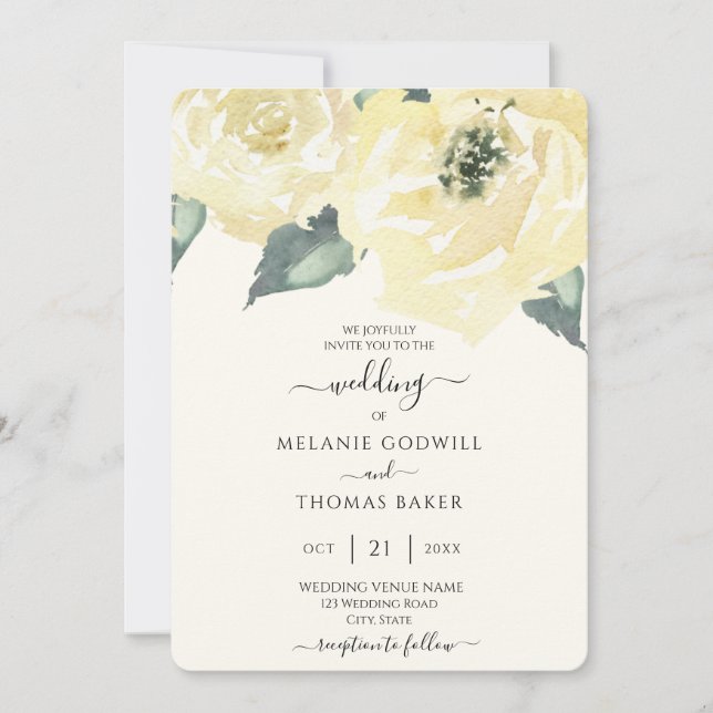 Classic Botanical White Cream Rose Floral Wedding Invitation (Front)