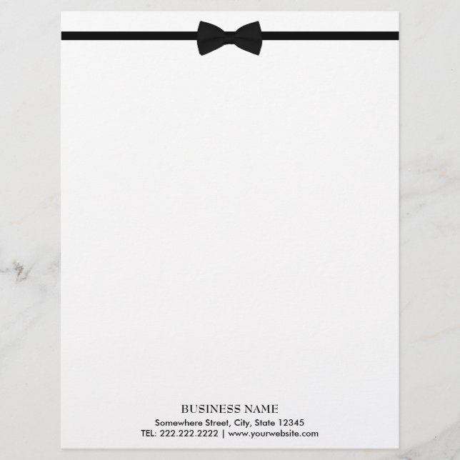 Classic Bow Tie Elegant Black & White Letterhead (Front)